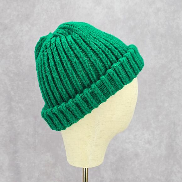 Green Crochet Knit Bucket Cap Hat Fun Vintage Y2K Funky Beanie - Picture 1 of 4